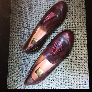 Burgundy Double tassel leather loafers